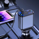 Carregador de carro retrátil carregador rápido de para carro 4 em 1 para iPhone/Android com luz LED